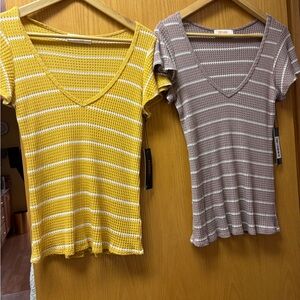 BUNDLE, NWT. Renee C. Yellow and Lilac Striped Short Sleeve Tops
